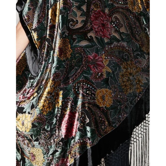 Heidi Abra Night Garden Burnout Silk Velvet Fringe Poncho One Size Whimsigoth - Picture 4 of 13